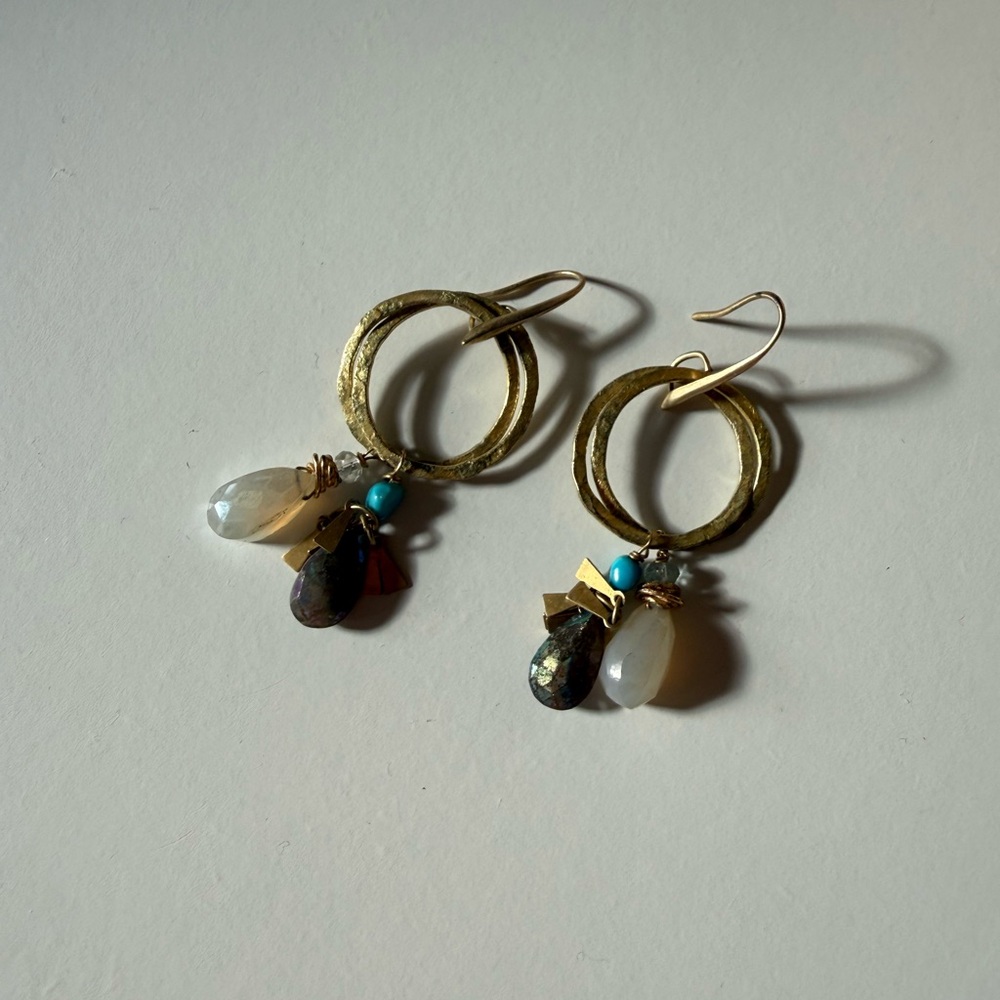Sundance Style Gold Earrings with Multicolor Accents